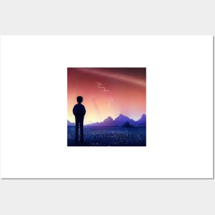 Small Person and the Starry Night Sky of Saturn Posters and Art